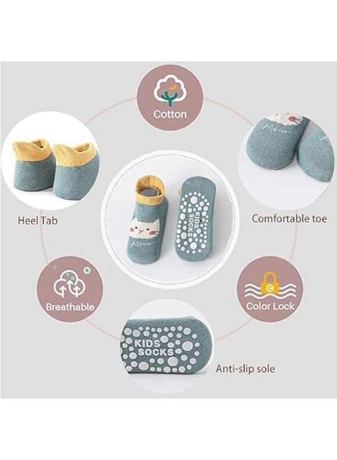 6 Pair Baby Anti-Slip Ankle Socks, Cute Cartoon Animal Grips Socks, Non Slip Warm Socks, Floor Socks with Grips, Elastic and Breathable for Infants, Toddler, Boys, Girls, 3-5 Years - Image 4