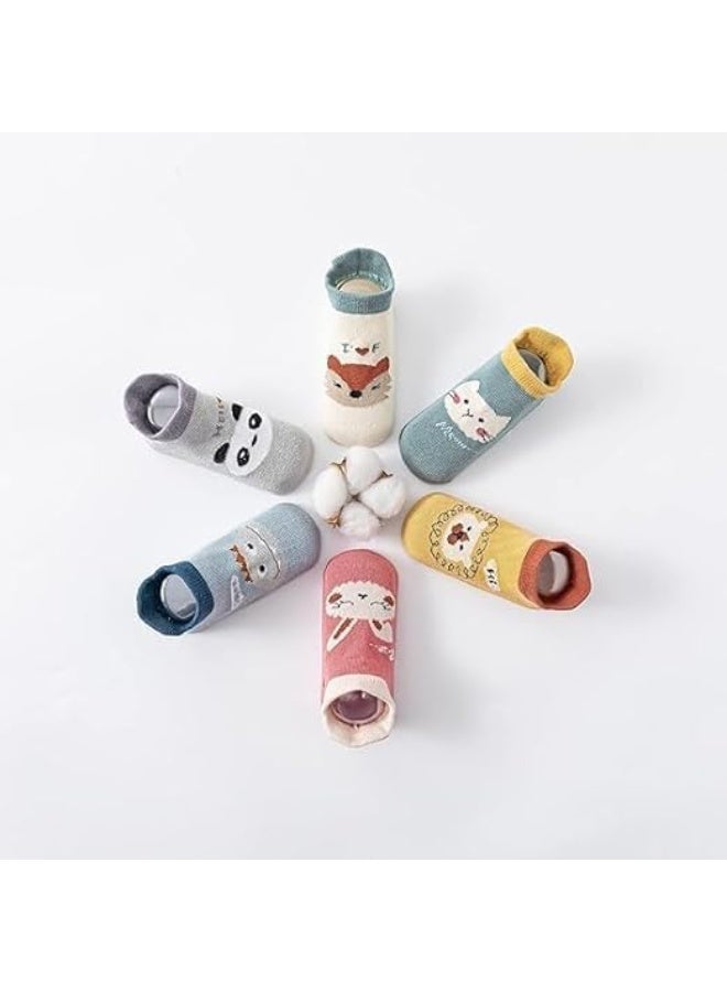 6 Pair Baby Anti-Slip Ankle Socks, Cute Cartoon Animal Grips Socks, Non Slip Warm Socks, Floor Socks with Grips, Elastic and Breathable for Infants, Toddler, Boys, Girls, 3-5 Years - Image 5