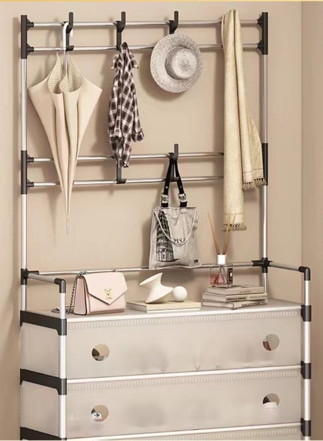 Kutis 5-Tier Stainless Steel Coat and Shoes Rack Clothes Rack Storage Organizer With Hook for Home 63x28x172 cm - Image 2