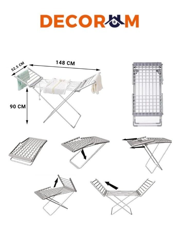 ديكوروم ديكورم منشر ملابس كهربائي قابل للطي مزود بالتسخين – منشر تجفيف سريع، خفيف الوزن وقابل للحمل، مجفف غسيل داخلي. - Image 4