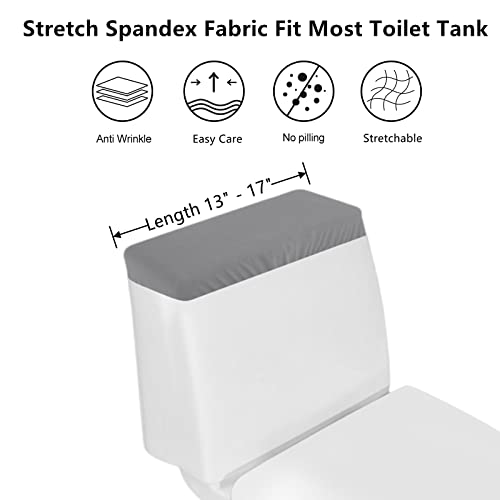 AZHCHKE Toilet Tank Lid Cover, Bathroom Stretch Washable Spandex Toilet Tank Protector Cover with Elastic Bottom, Grey - Image 2