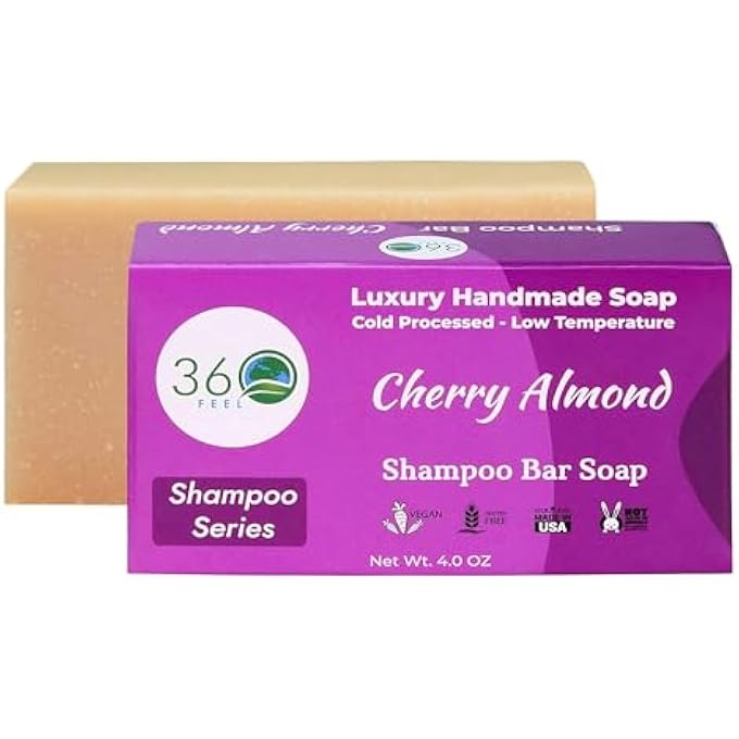 360Feel - SHAMPOO BAR, CHERRY ALMOND (3.5 OZ) - ANTI-DANDRUFF, JOJOBA OIL, TEA TREE OIL NO CONDITIONER NEEDED- PHTHALATE FREE - PARABEN FREE - SULFATE FREE- ORGANIC AND ALL-NATURAL, CREAM - Image 2