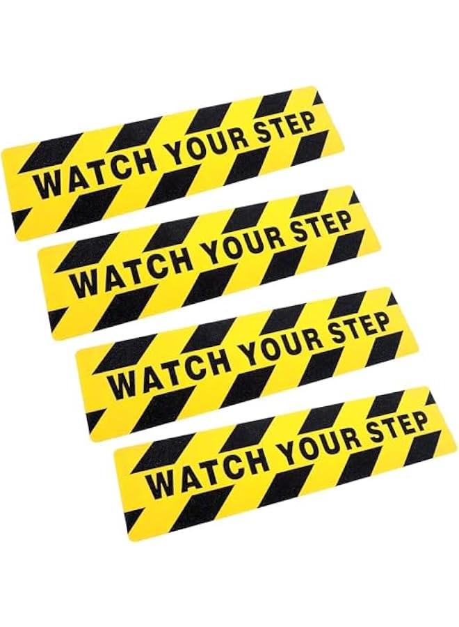 MOXO Watch Your Step Floor Decals Stickers 6 x 24 Inch Warning Sticker Adhesive Tape Anti Slip Abrasive Tape for Workplace  Wet Floor Caution 4 s - Image 1