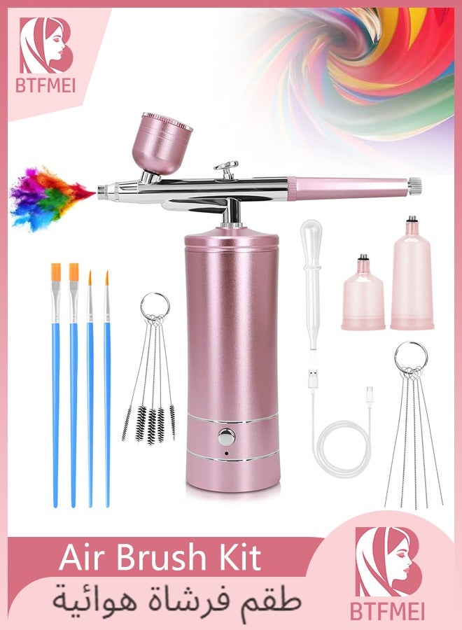 BTFMEI Nail Art Airbrush Pen Set, Portable Handheld Cordless Mini Rechargeable Air Brush for Makeup for Barber, Nail Art, Cake Decor, Makeup, Model Painting (Pink) - Image 1