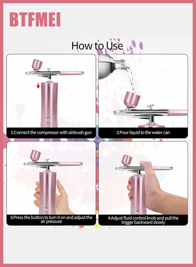 BTFMEI Nail Art Airbrush Pen Set, Portable Handheld Cordless Mini Rechargeable Air Brush for Makeup for Barber, Nail Art, Cake Decor, Makeup, Model Painting (Pink) - Image 4