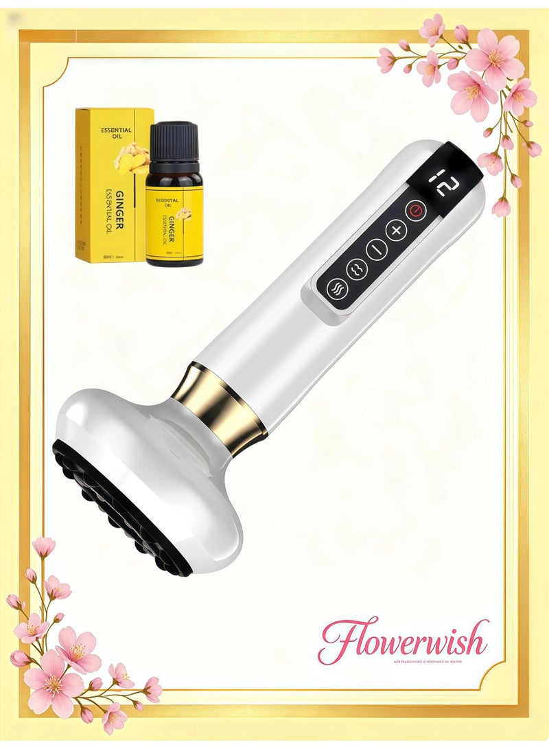 Flowerwish Handheld Cellulite Massager,Witn Ginger Essential Oil Stomach Fat Massager, New Intelligentn Egative Pressure Cupping Massage Instrument, Cordless Rechargeable Vibrating Massager Body Shaping Machine for Arms, Legs, Back Used at Home with 12 Suction Modes (White) - Image 1
