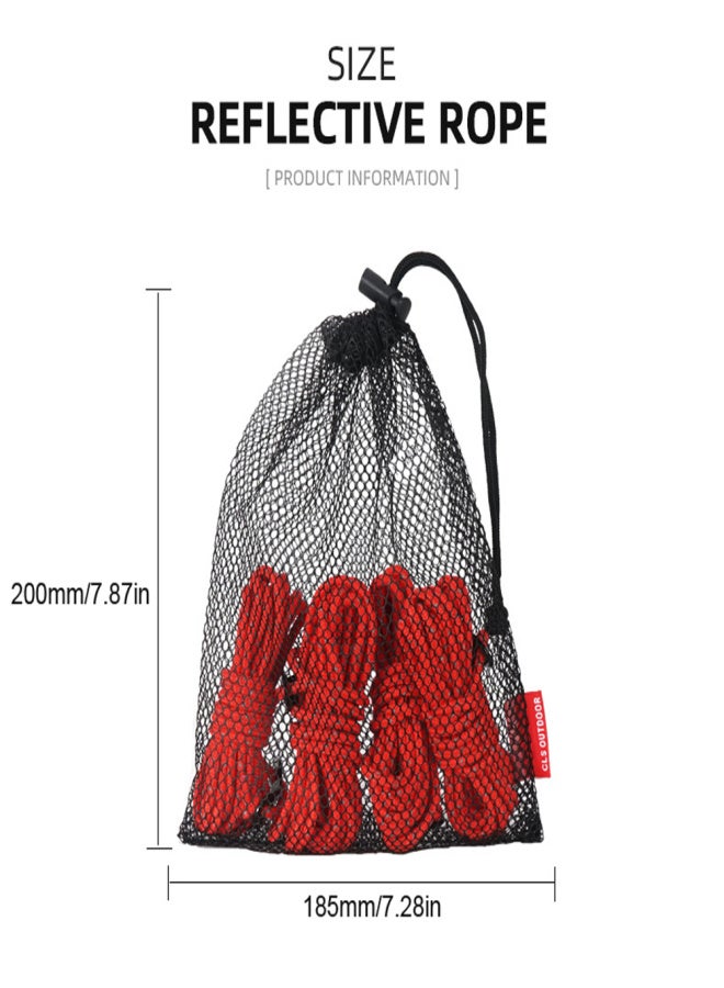 سي ال اس مجموعة من 4 حبال خيمة عاكسة للتخييم، بطول 3.5 متر وقطر 4 ملم، مزودة برباط سحب ومشبك من سبائك الألومنيوم، ملحقات خارجية - Image 3