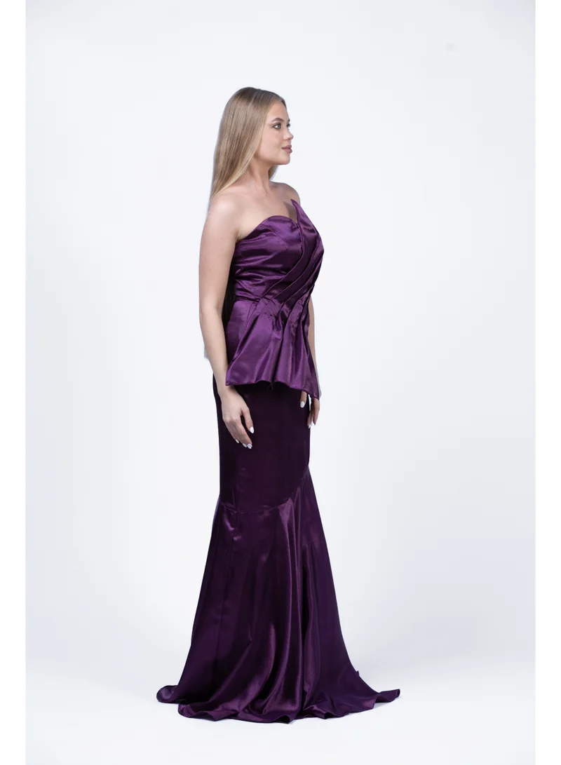 فاشونارا فستان سهرة بدون حمالات مزوّد بكشكش للنساء | فستان أنيق للمناسبات والحفلات الرسمية