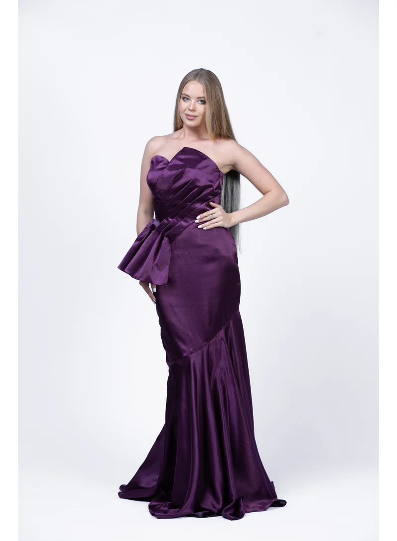 فاشونارا فستان سهرة بدون حمالات مزوّد بكشكش للنساء | فستان أنيق للمناسبات والحفلات الرسمية