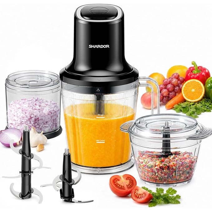 SHARDOR 3-in-1 Small Food Processor/Blender, 400W Powerful Food Chopper with 6-Cup Jar, 4-Cup Processor Bowl & 2-Cup Chopper Bowl, for Food Prep, Smoothies and Milkshakes - Image 1