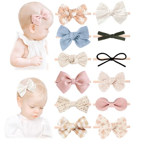 Niceye Baby Girl Bows and Headbands, Stretchy Nylon Hairbands Hair Bows for Newborns, Infants, Toddlers - Handmade Baby Hair Accessories for Girls - Image 1