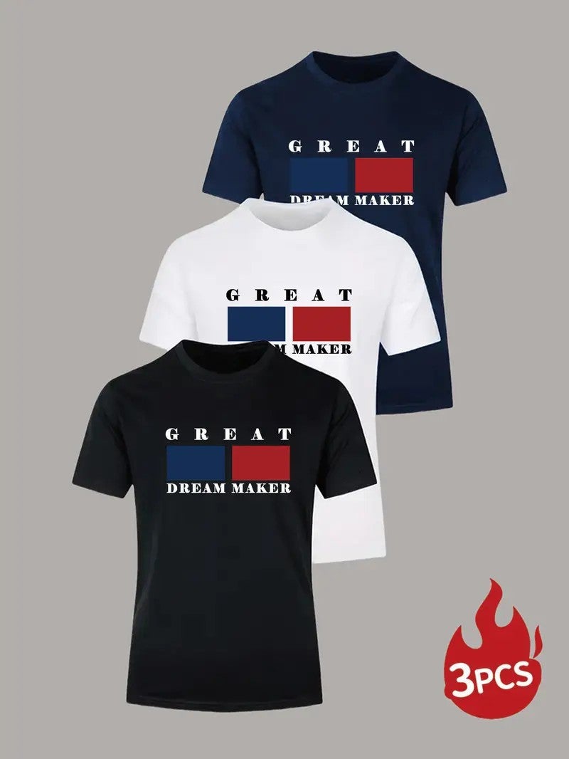 20253-Piece Set Of European Size Men'S T-Shirts, Solid Color Knitted Bird'S-Eye Fabric, Breathable, Round Neck, Short Sleeves, Bulk Order With Custom Printing - Image 1