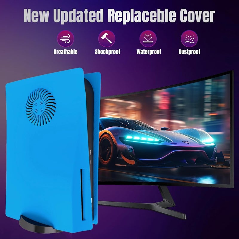 Megadream For PS5 Faceplates with Cooling Vents LED Lights, Cooling Cover Replacement Plates Shell Accessories Anti-Scratch Dustproof with RGB Lights Package for Playstation 5 Disc (Blue) - Image 3