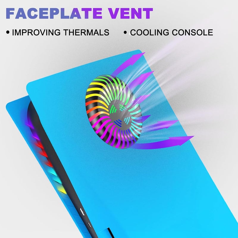Megadream For PS5 Faceplates with Cooling Vents LED Lights, Cooling Cover Replacement Plates Shell Accessories Anti-Scratch Dustproof with RGB Lights Package for Playstation 5 Disc (Blue) - Image 4