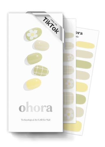 ohora Semi Cured Gel Nail Strips N Olivia Green Patterned Works with Any UVLED Lamps SalonQuality Long Lasting Easy to Apply Remove Includes 2 Prep Pads Nail File Wooden Stick - Image 2