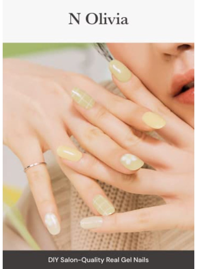 ohora Semi Cured Gel Nail Strips N Olivia Green Patterned Works with Any UVLED Lamps SalonQuality Long Lasting Easy to Apply Remove Includes 2 Prep Pads Nail File Wooden Stick - Image 4