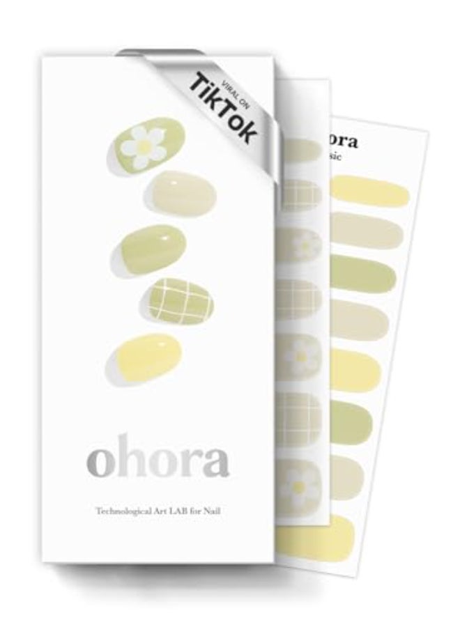 ohora Semi Cured Gel Nail Strips N Olivia Green Patterned Works with Any UVLED Lamps SalonQuality Long Lasting Easy to Apply Remove Includes 2 Prep Pads Nail File Wooden Stick - Image 1