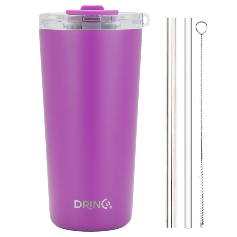 Drinco - 20 أوقية من الفولاذ المقاوم للصدأ Tumbler | مكسر معزول مزدوج الجدران مع قش غطاء 2 للمشروبات الساخنة والباردة (20 أوقية الأرجواني العميق 20 أوقية) - Image 3