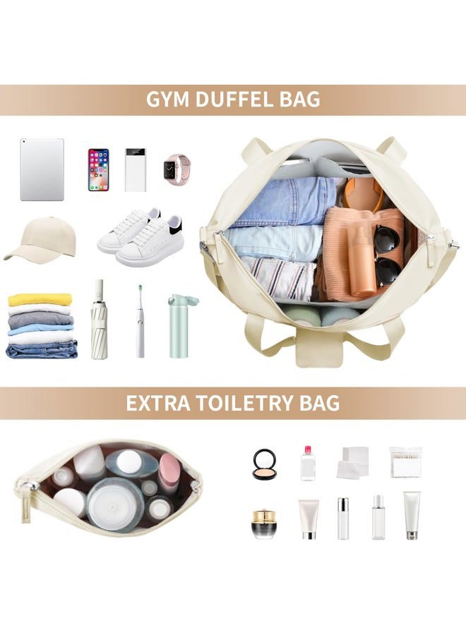 ETRONIK Gym Bag for Women, Travel Duffel Bag with Shoes Compartment, Weekender Bag with USB Charging Port, Beige, Large - Image 4