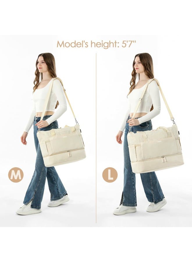 ETRONIK Gym Bag for Women, Travel Duffel Bag with Shoes Compartment, Weekender Bag with USB Charging Port, Beige, Large - Image 3