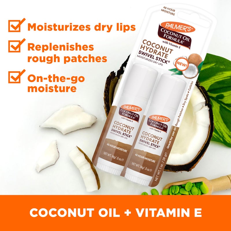 Palmer's Coconut Oil Formula Moisturizing Swivel Stick with Vitamin E, Lip Balm, Face & Body Moisturizer Stick, Ideal for Treating Dry Skin Patches (Pack of 2) - Image 2