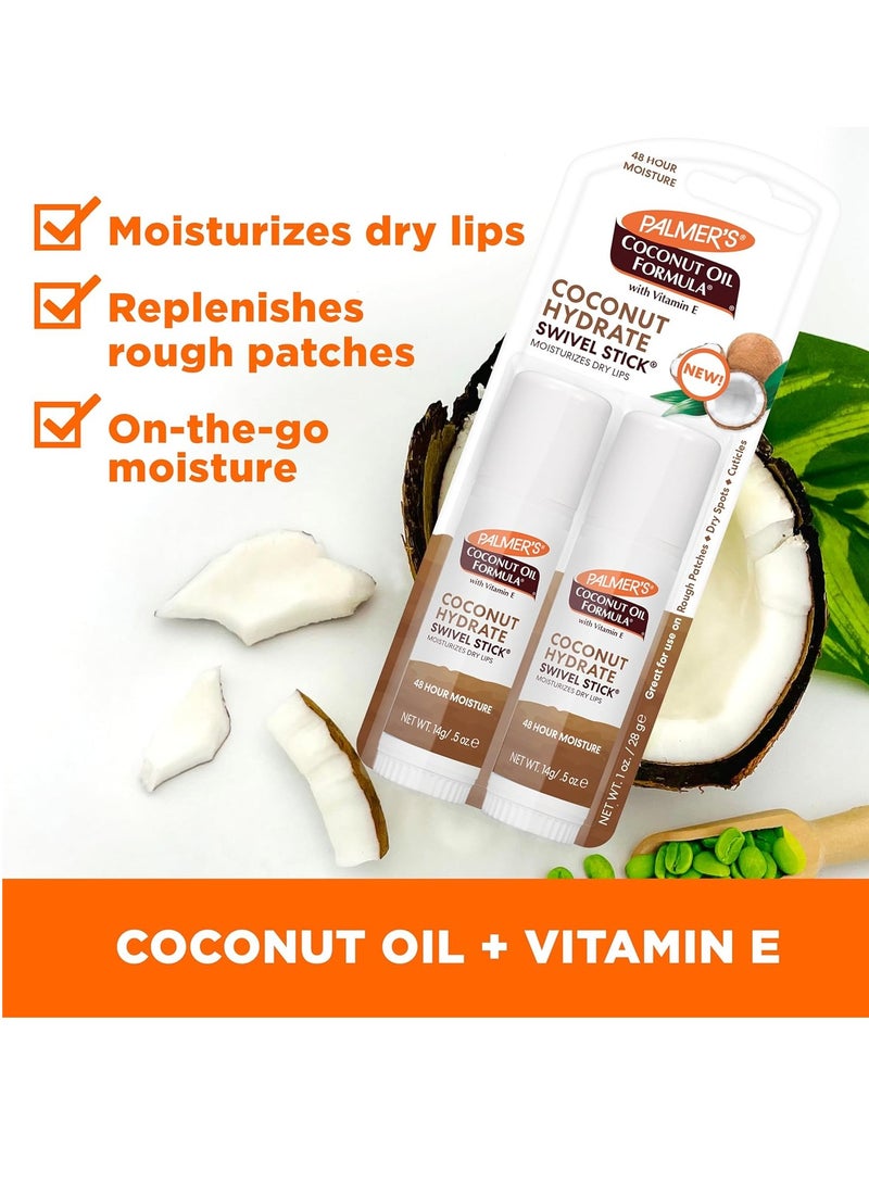 PALMER'S Palmer's Coconut Oil Formula Moisturizing Swivel Stick with Vitamin E, Lip Balm, Face & Body Moisturizer Stick, Ideal for Treating Dry Skin Patches (Pack of 2)  - Image 2