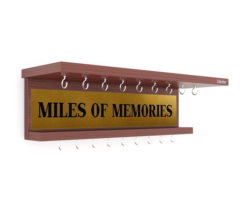 Odestar - Wooden Medal Holder Hanger Award, Medal Display Rack & Trophy Shelf Wall Mounted | Miles of Memories |Engineered Wood with 18 - Hooks (Size ‎40 x 5 x 8 Centimeters) Classic Walnut - Image 5