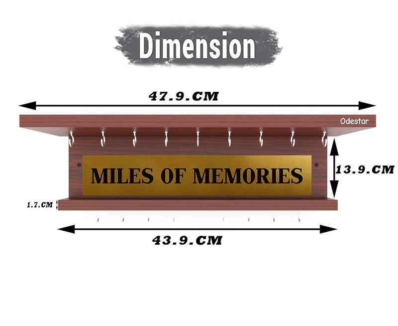 Odestar - Wooden Medal Holder Hanger Award, Medal Display Rack & Trophy Shelf Wall Mounted | Miles of Memories |Engineered Wood with 18 - Hooks (Size ‎40 x 5 x 8 Centimeters) Classic Walnut - Image 3