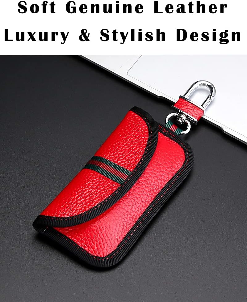 VAWcornic 2 Pack Faraday Bag, Genuine Leather RFID Signal Blocking Pouch, Keyless Signal Block Key Case for Car Security, Anti-Theft Remote Entry Smart Fob Protection - 2 Pcs Red - Image 5