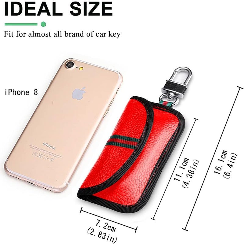 VAWcornic 2 Pack Faraday Bag, Genuine Leather RFID Signal Blocking Pouch, Keyless Signal Block Key Case for Car Security, Anti-Theft Remote Entry Smart Fob Protection - 2 Pcs Red - Image 4