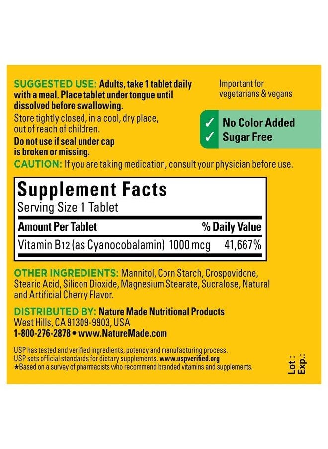 Nature Made - Vitamin B12 1000 mcg, Easy to Take Sublingual B12 for Energy Metabolism Support, 50 Sugar Free Fast Dissolve Tablets, 50 Day Supply - Image 1