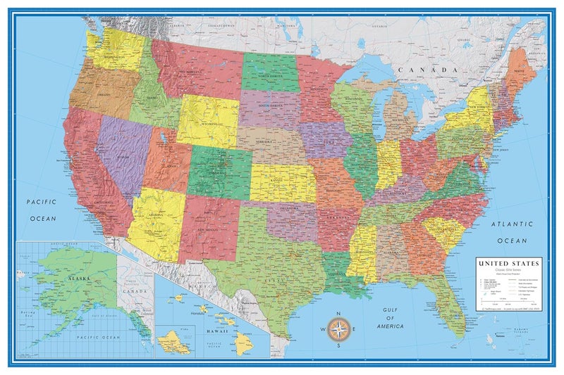 24x36 United States, USA Classic Elite Wall Map Mural Poster (Paper Folded) - Image 1