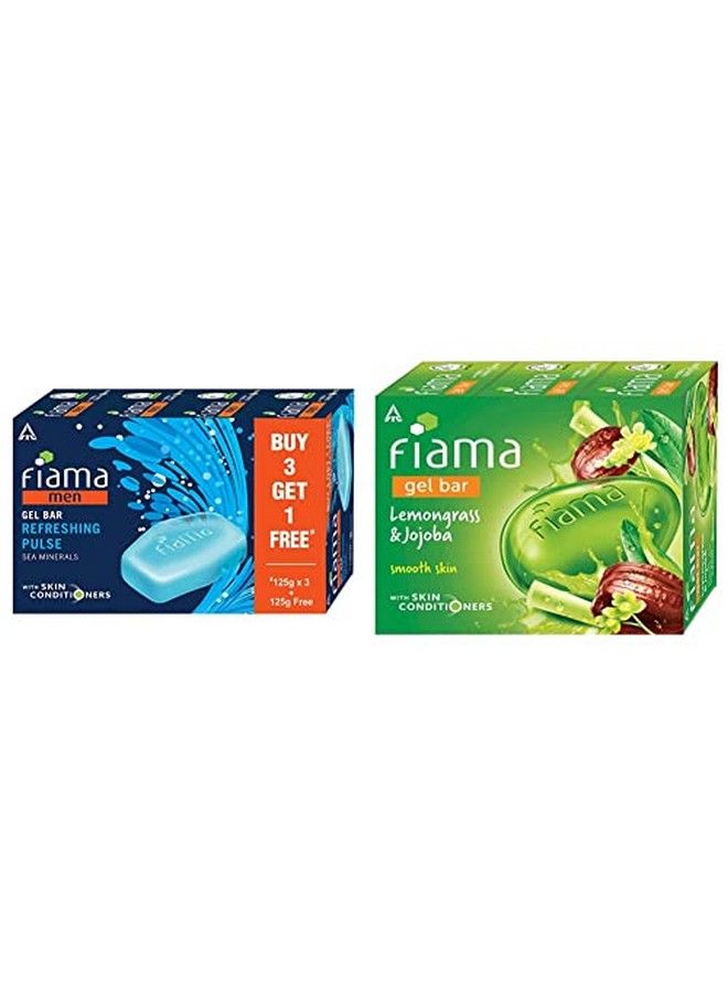 Fiama Men Refreshing Pulse Gel Bar With Sea Minerals With Skin Conditioners 125G (Buy 3 Get 1 Free) & Gel Bar Lemongrass And Jojoba For Smooth Skin 125G (Pack Of 3) - Image 2