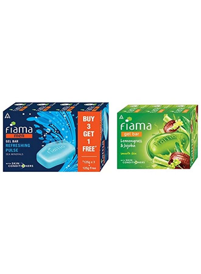 Fiama Men Refreshing Pulse Gel Bar With Sea Minerals With Skin Conditioners 125G (Buy 3 Get 1 Free) & Gel Bar Lemongrass And Jojoba For Smooth Skin 125G (Pack Of 3) - Image 1