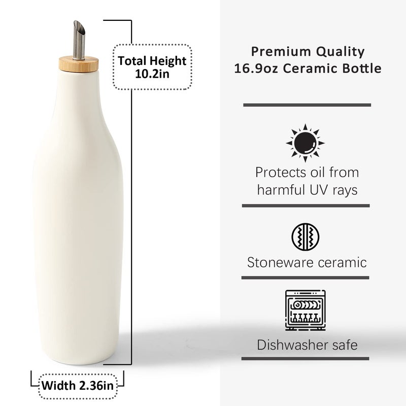 HOMCDALY Ceramic Olive Oil Dispenser for Kitchen, Stoneware 16oz Oil and Vinegar Bottles Dispenser, Kitchen Dispenser Bottle for EVOO Vinegar Syrups, Modern Farmhouse Design(W) - Image 3