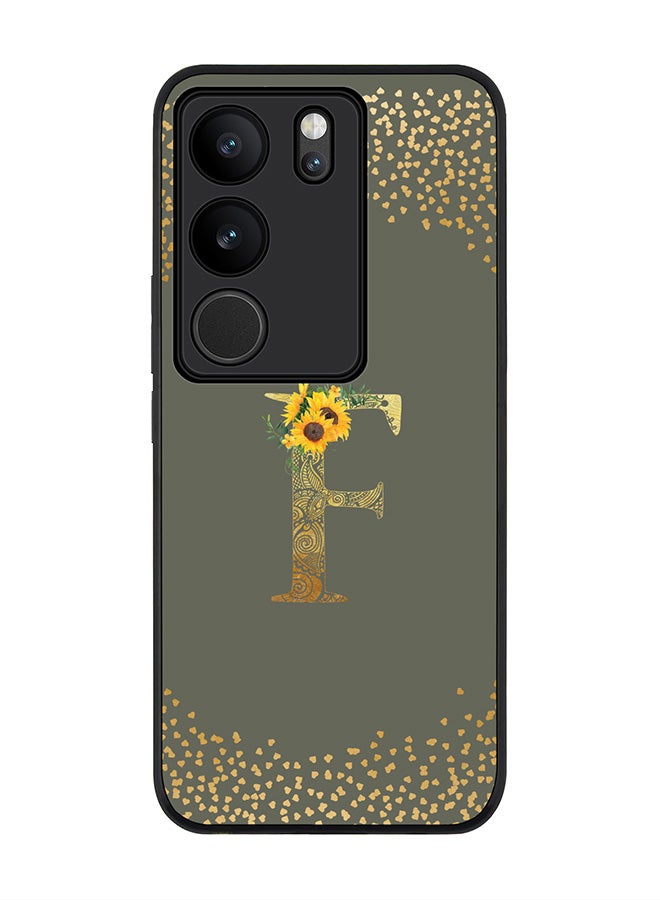 Stylizedd Case for Vivo V29 / Vivo V29 Pro / Vivo S17, Slim fit Flexible Cover Custom Monogram Initial Letter Floral Mandala Pattern Alphabet - F (Olive Green) - Image 1