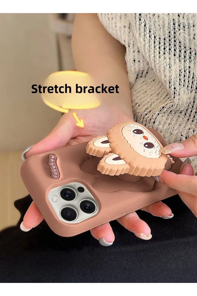 Labubu iPhone 16 Pro Case with 3D Holder – Cute Pop-up Silicone Shockproof Case, Full Protective Soft Cover with Unique Cartoon Design - Image 4