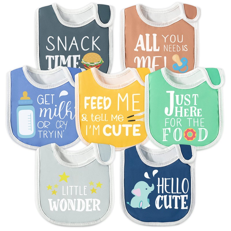 2ooya 7Pcs Cotton Waterproof Baby Bibs Adjustable Hook Loop Closure Infant Bib Unisex Colorful Newborn Babies Food Bibs for Teething Drooling Feeding Eating （6-12 Months） - Image 1