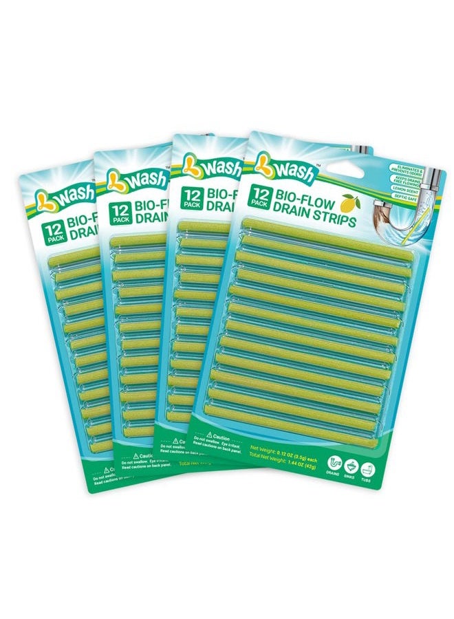 L-WASH Lemon Scent Bio-Flow Drain Strips - 48 Strips | L-Wash Drain Cleaner & Odor Remover Drain Sticks - Image 1