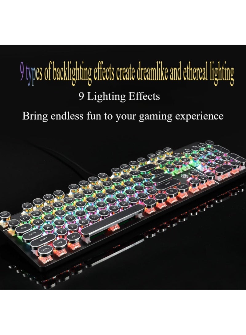 HJK900 Gaming Keyboard Punk Mechanical Keyboard 104 Key Metal Translucent Computer Wired Keyboard Best Gift For Pc Computer Gamer Black - Image 1