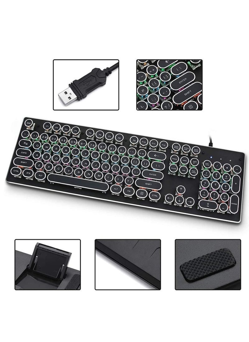 Generic - HJK900 Gaming Keyboard Punk Mechanical Keyboard 104 Key Metal Translucent Computer Wired Keyboard Best Gift For Pc Computer Gamer Black - Image 1