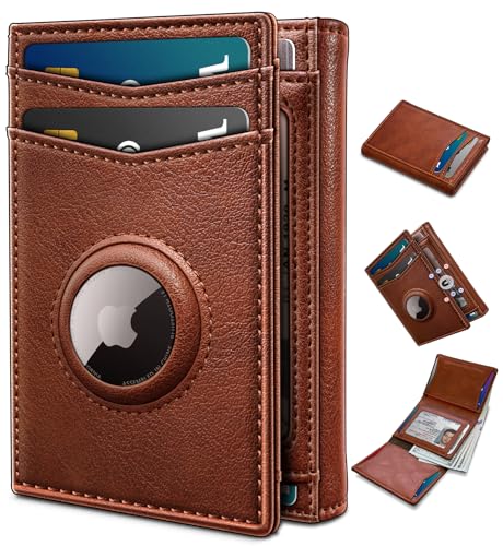 miyozi Airtag Wallet for Menwith Cash Pocket 2 ID Window 1416 Cards Magnetic Closure Slim Trifold Leather Wallet 40x31 RFID Blocking Front Pocket Wallet with Gift Box - Image 1