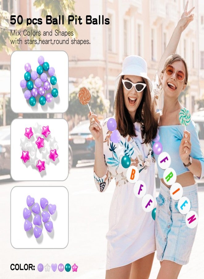 TRENDPLAY مجموعة زينة أساور الصداقة العملاقة من تريند بلاي مع 50 كرة بلاستيكية، و24 قطعة من الدوائر الإسفنجية لمجموعة الحرف اليدوية، اصنع زينة نابضة بالحياة لحفلات أعياد الميلاد/الكريسماس بكرات على شكل نجمة وكرات مستديرة (بنفسجي) - Image 4