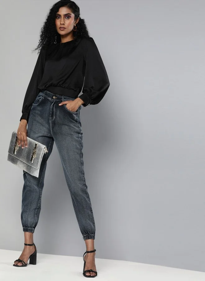 ساسافراس جينز نسائي قصير بخصر مرتفع أزرق داكن