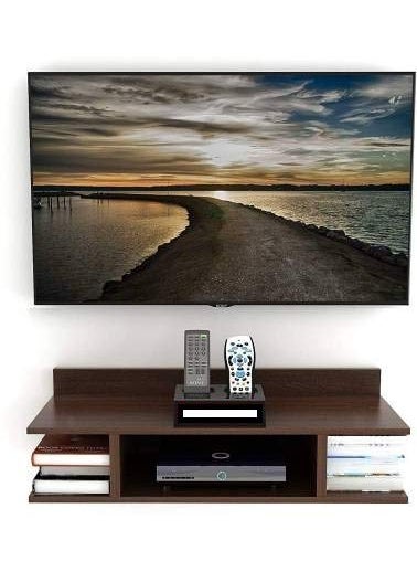 Generic Wooden Setup Box Stand Wall Mounted TV Cabinets Wall Selves Holds Speaker Cable Boxes Streaming Device Game Console Remote WiFi Router Wooden Wall Shelf Number of Shelves 3 Brown  - Image 1