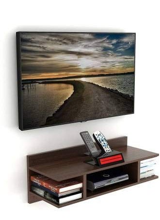 Generic Wooden Setup Box Stand Wall Mounted TV Cabinets Wall Selves Holds Speaker Cable Boxes Streaming Device Game Console Remote WiFi Router Wooden Wall Shelf Number of Shelves 3 Brown  - Image 3
