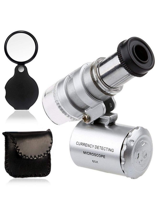 KingMas KINGMAS Mini 60x Microscope Magnifying with LED Light Pocket Jewelry Magnifier Jeweler Loupe with 10X Folding Pocket Magnifier  - Image 1