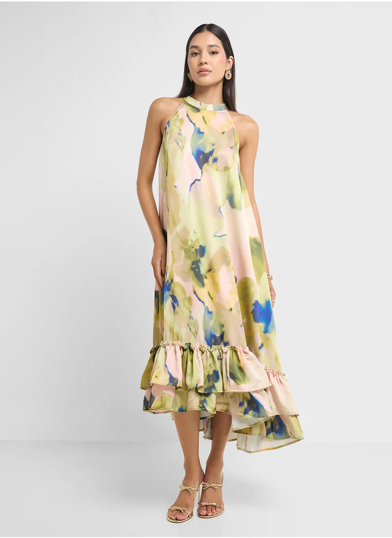 YAS Halter Neck Ruffle Detailed Dress
