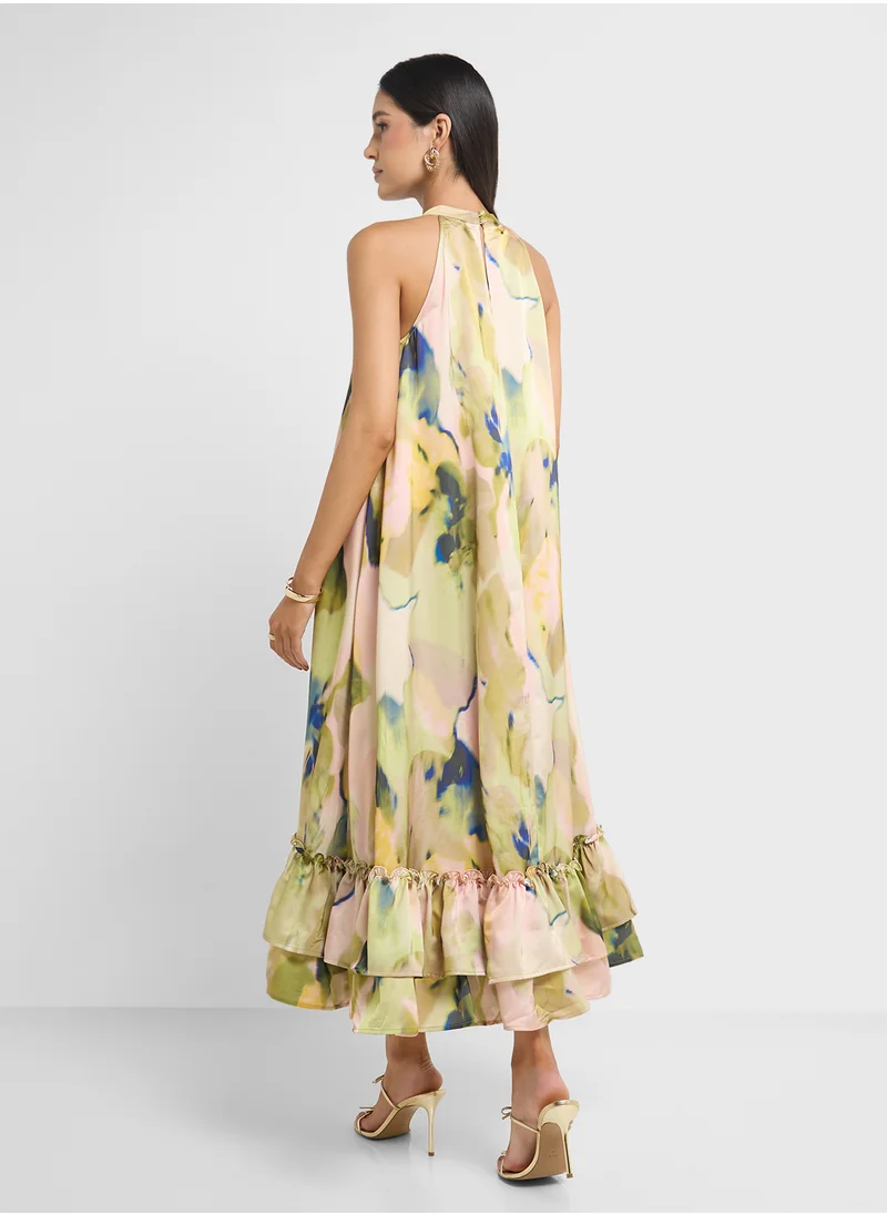 YAS Halter Neck Ruffle Detailed Dress