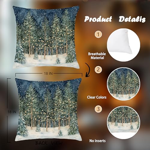 BUJSP Rustic Christmas Forest Pillow Covers 18x18, Farmhouse Christmas Decor, Xmas Winter Snowflake Forest Decorative Throw Pillow Covers for Home Bedroom Living Room - Image 2